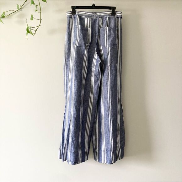 Anthropologie Wide Leg Pants Womens Size 6P Blue Stripe Linen Cotton Blend - Picture 6 of 7